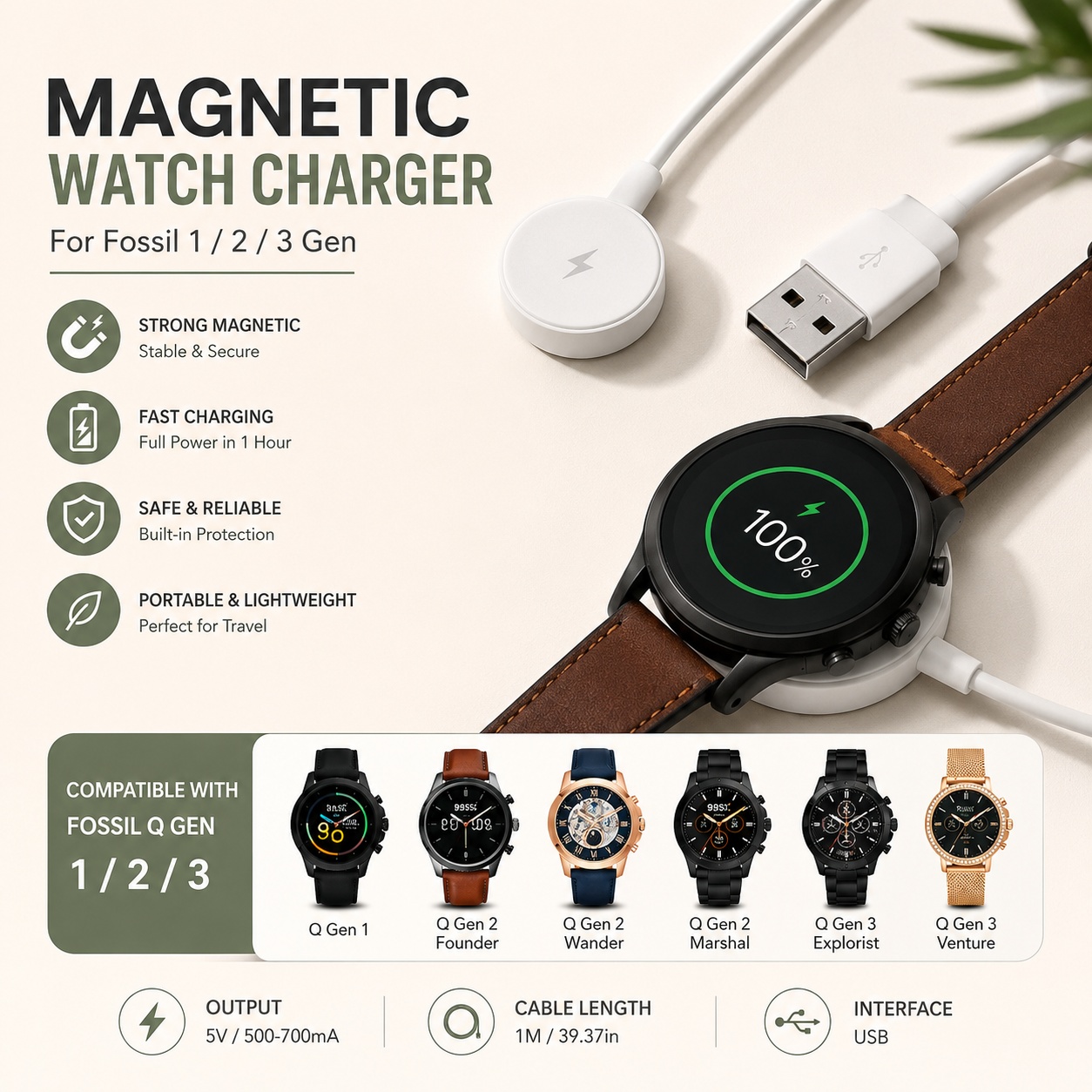 USB Watch Charger Adapter Smar - огляд і ціна Fossil Watches Smartwatch Charger
